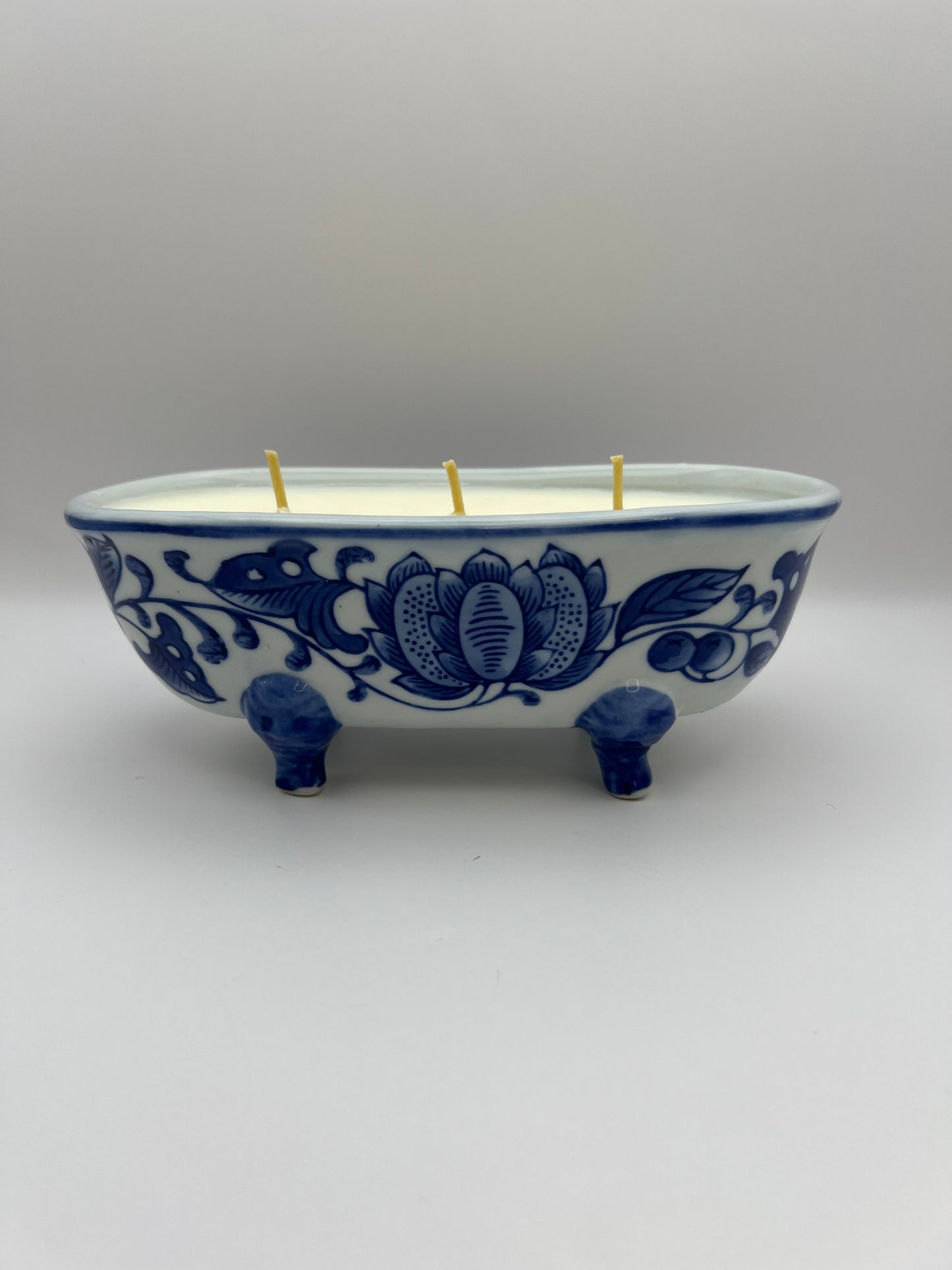 Blue & White Footed Planter Candle