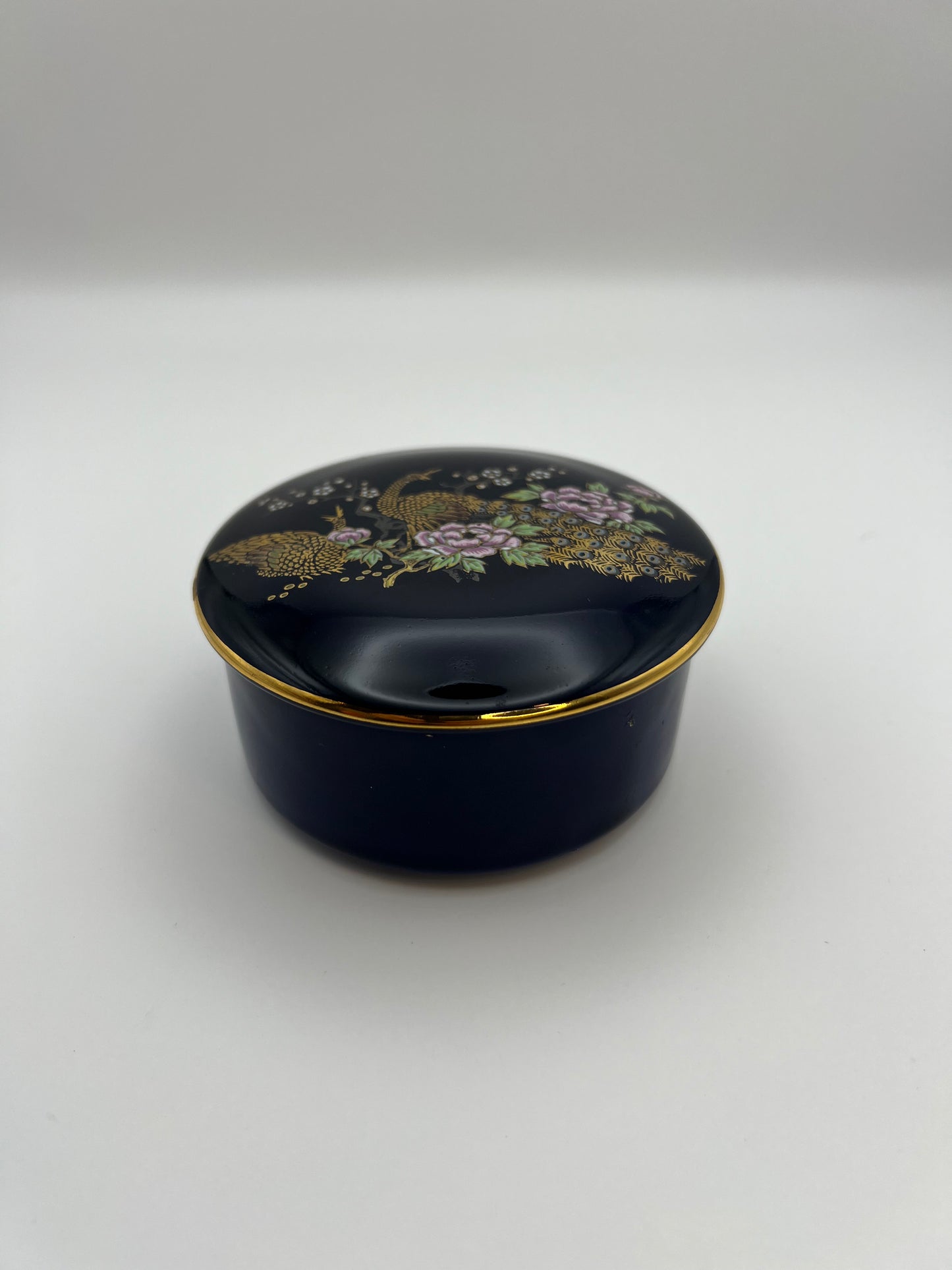 Cobalt Blue Peacock & Floral Trinket Box Candle