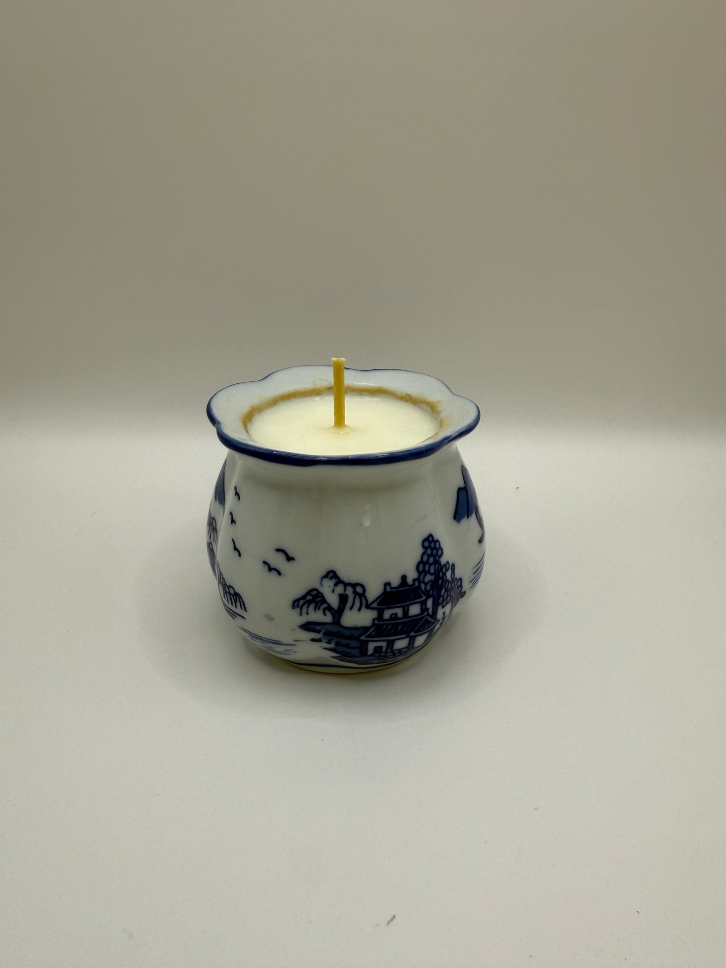 Tiny Blue & White Planter Candle