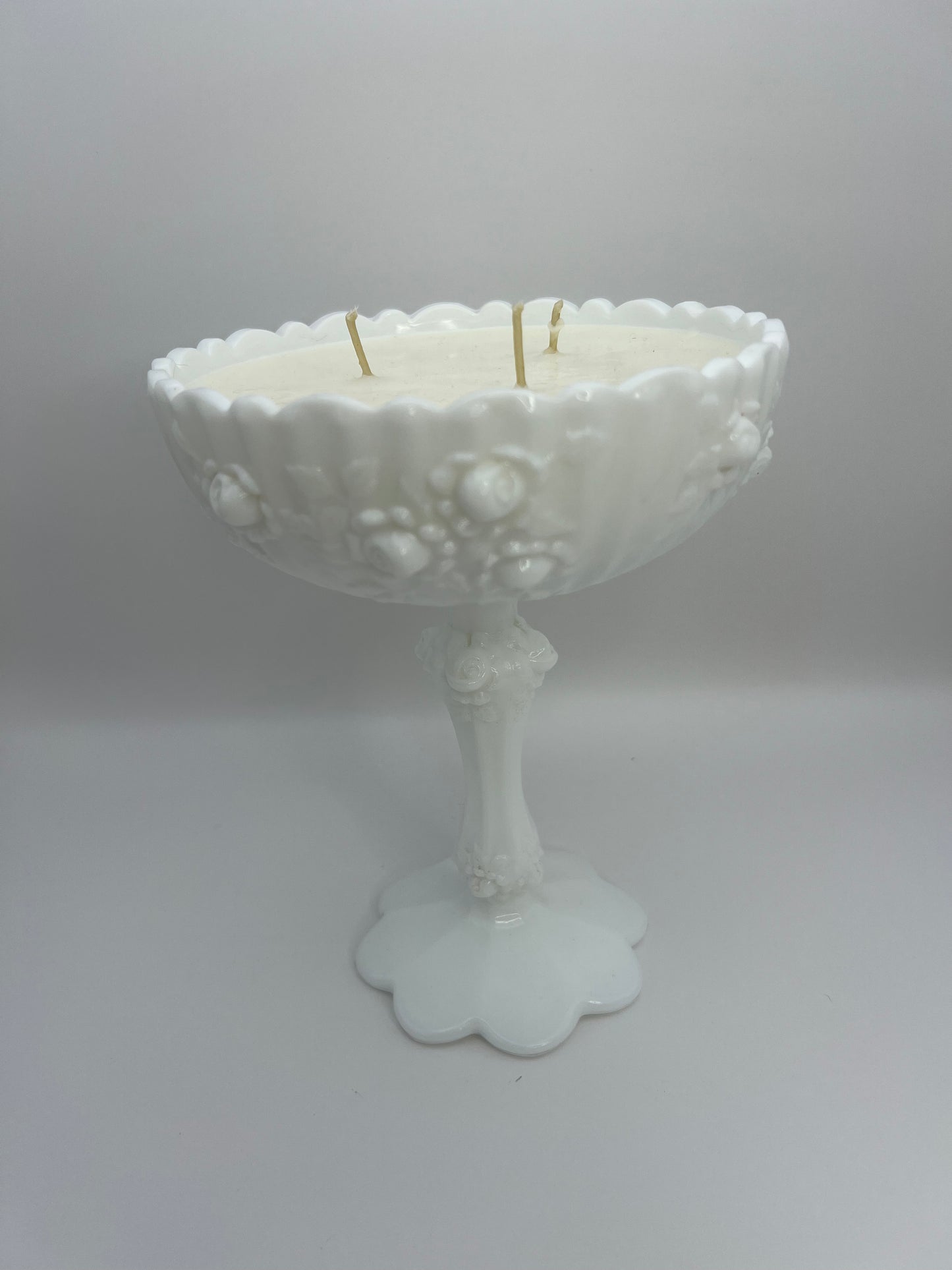 Fenton Cabbage Rose Milk Glass Candle