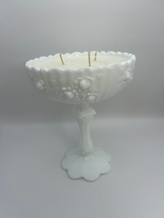 Fenton Cabbage Rose Milk Glass Candle