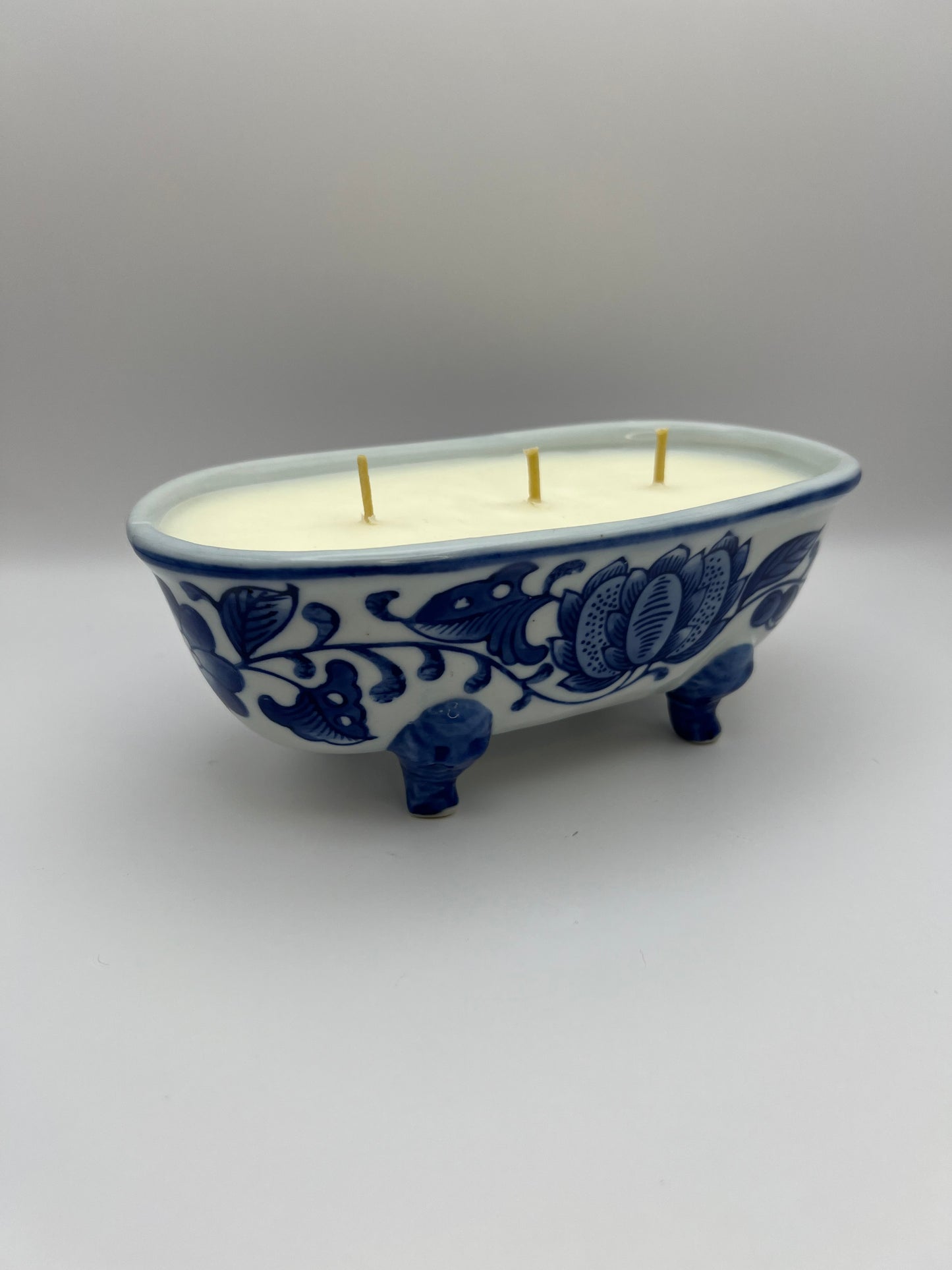 Blue & White Footed Planter Candle