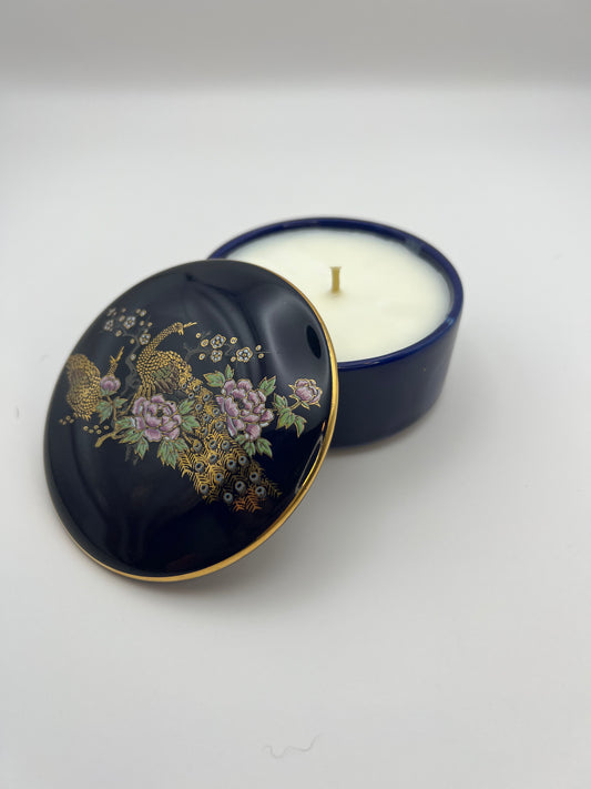 Cobalt Blue Peacock & Floral Trinket Box Candle