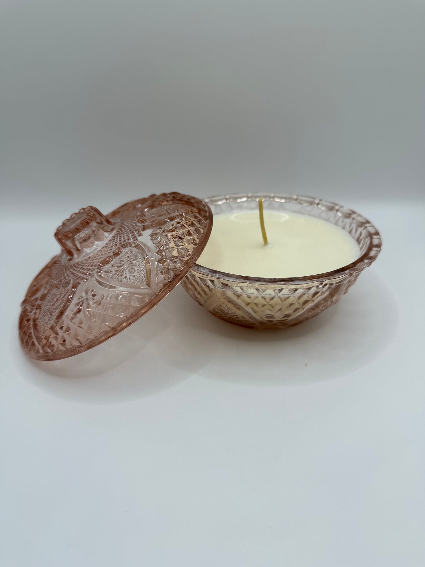 Pink Depression Glass Candle