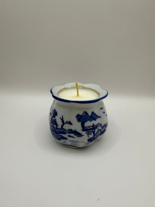 Tiny Blue & White Planter Candle