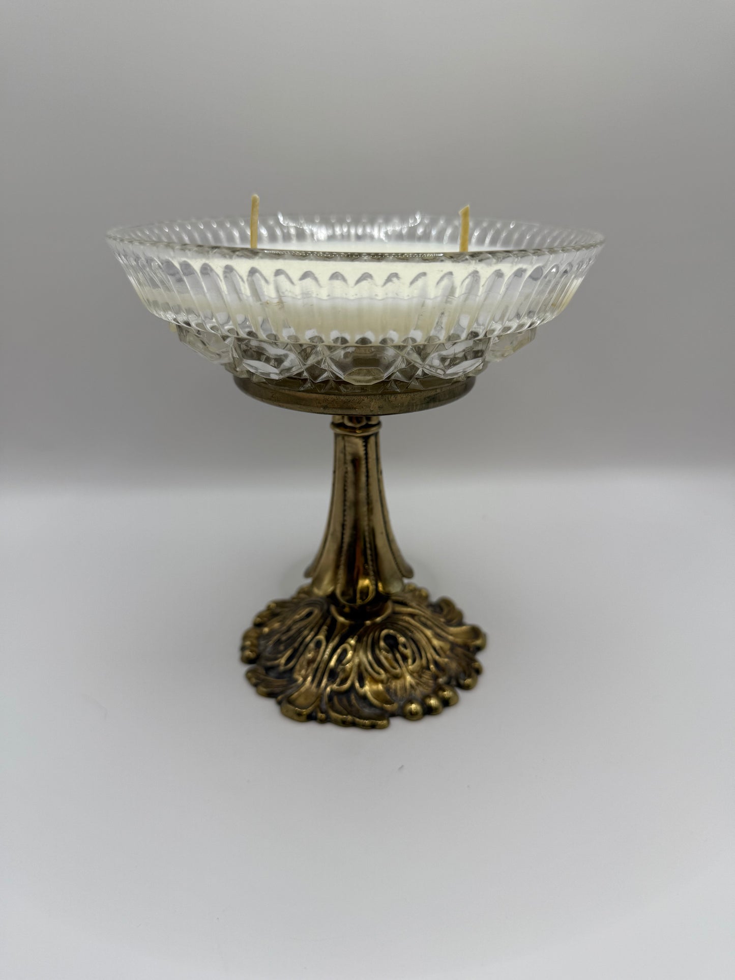 Decorative Glass Bowl with Gold Pedestal Candle