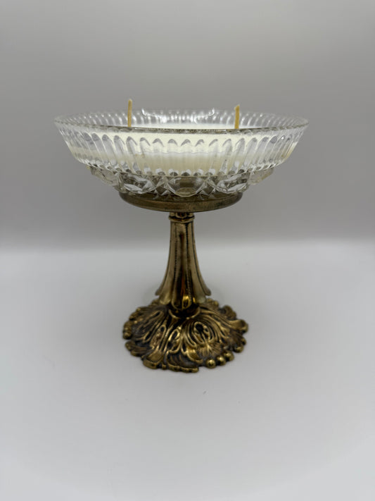 Decorative Glass Bowl with Gold Pedestal Candle