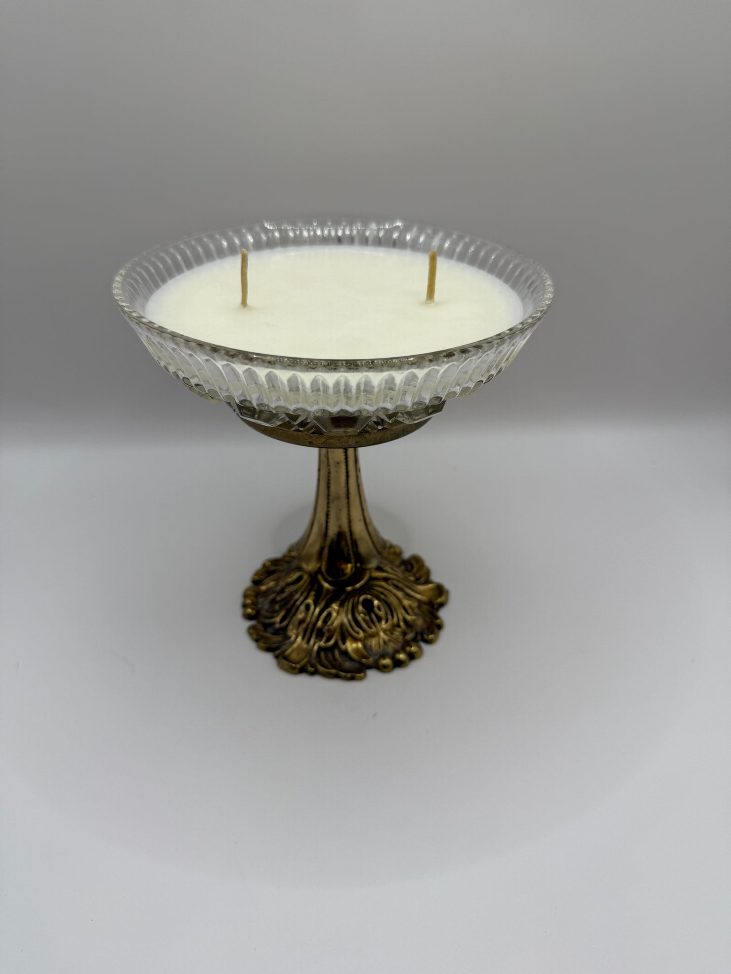 Decorative Glass Bowl with Gold Pedestal Candle