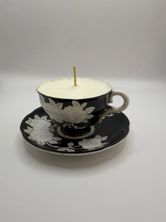 Black & White Floral Teacup Candle