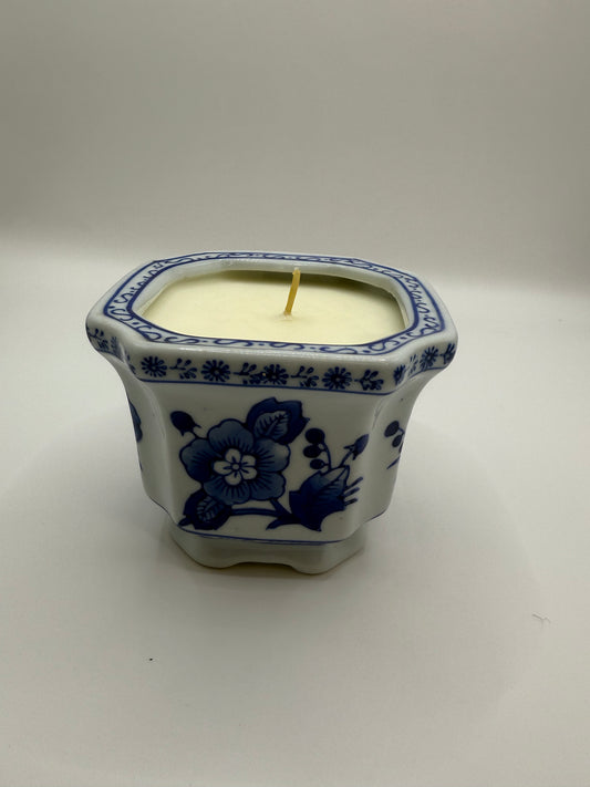 Blue & White Planter Candle