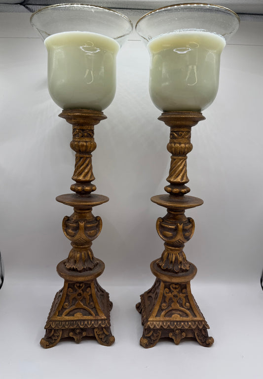 Pair of Decorative Gold Candle Holders